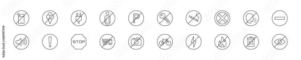 Set of warning icons. Editable strokes. Vector. Set of warning icons. Editable strokes. Vector.