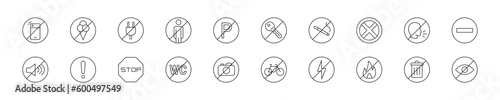 Set of warning icons. Editable strokes. Vector.