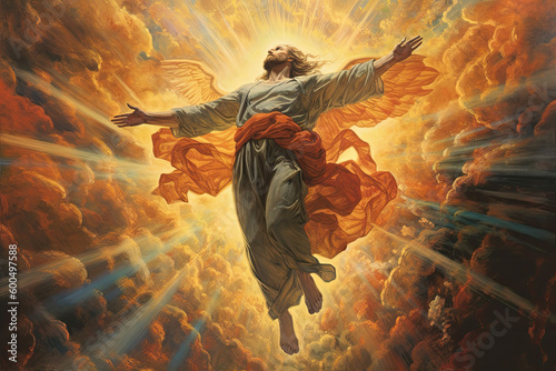 Biblical illustration of the Ascension of Jesus Christ - AI Generated