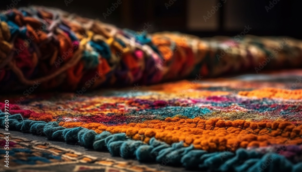Woven wool rug with vibrant multi colored pattern generated by AI Woven wool rug with vibrant multi colored pattern generated by AI