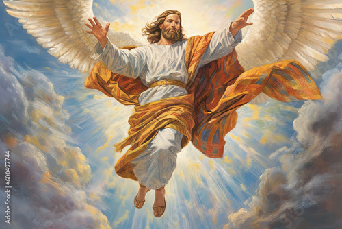 Biblical illustration of the Ascension of Jesus Christ - AI Generated