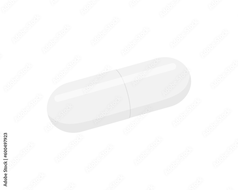 White pill capsule isolated on white background White pill capsule isolated on white background