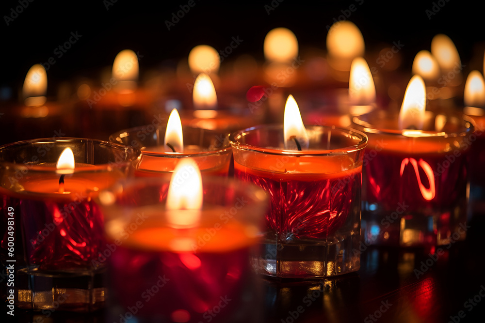 Many burning candles with shallow depth of field. AI generated Many burning candles with shallow depth of field. AI generated
