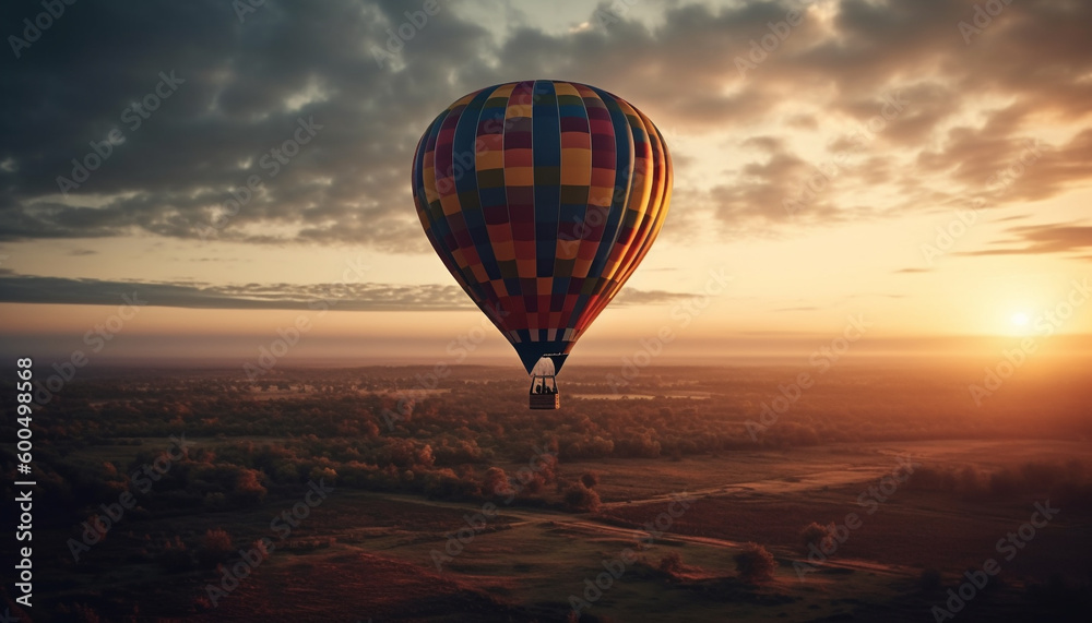 Sunset adventure: hot air balloon soars high generated by AI