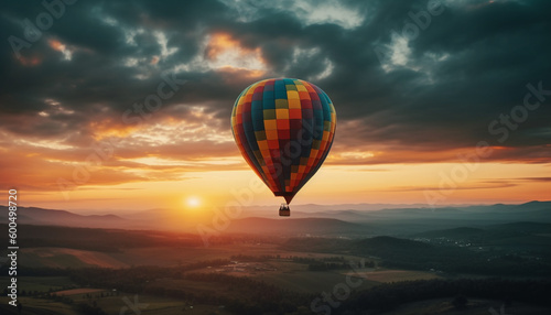 Multi colored balloon soars high in nature beauty generated by AI