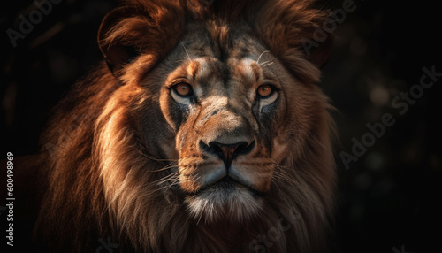 Majestic lion staring with strength in savannah generated by AI © djvstock