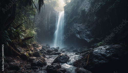 Tranquil scene of tropical rainforest waterfall beauty generated by AI