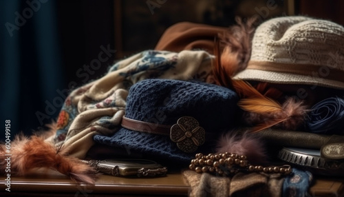Winter elegance: leather cap with feather decoration generated by AI