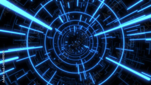 neon tunnel with line and circle ring motion light background loop video event for music broadcast TV, night clubs, music videos, LED screens and projectors, jazz, pops, funky and disco party