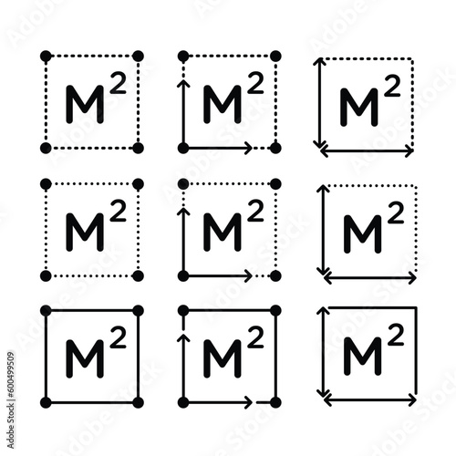 Set of meter square area space icons. m2 dimension flat icon for apps and websites. photo