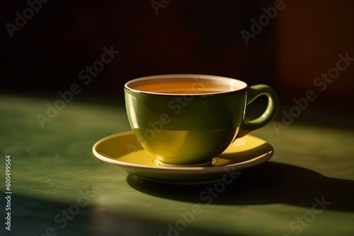 A cup of green tea, against a neutral background, with a sense of natural and healthy refreshment. Generative AI