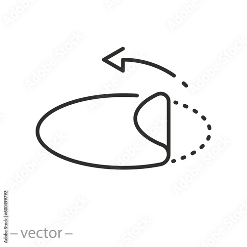 peel off sticker icon, open here, arrow pulling edge, thin line symbol on white background - editable stroke vector illustration eps10