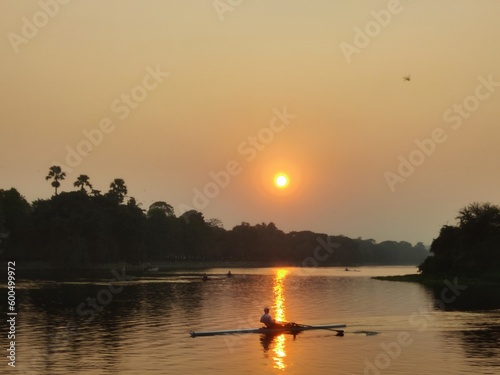 Natural beauty , sunset , Afternoon view , sun , boat , river 