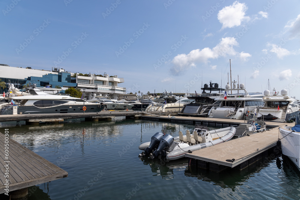 Cannes marina in France in spring with yachts and sailing boats