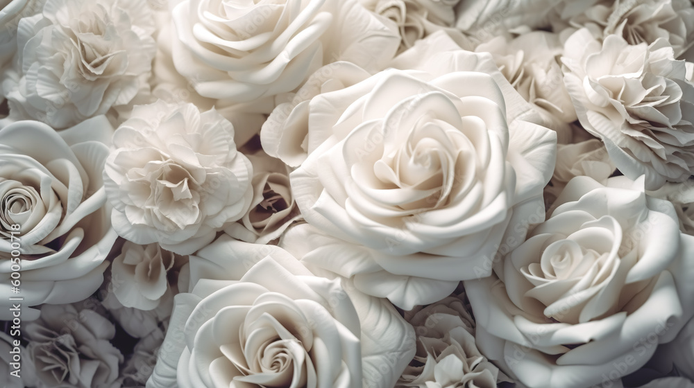 Floral background with white roses, generative AI. Floral background with white roses, generative AI.