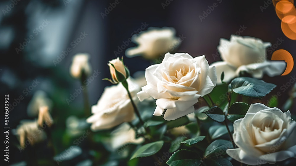 Obraz premium Floral background with white roses, generative AI.