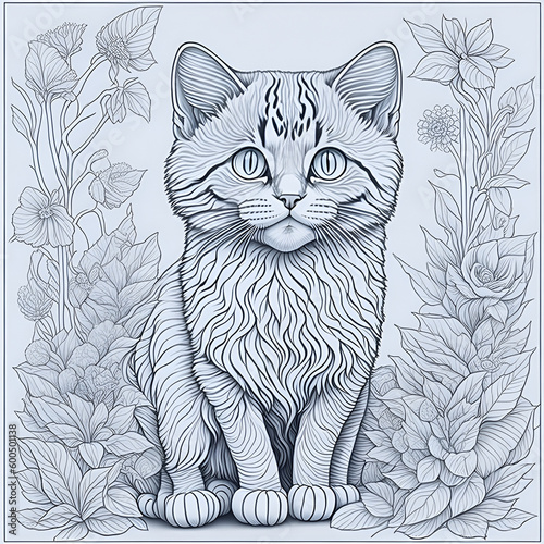 Beautiful cute cat  coloring page for adults  photo realistic  clean line art   mandala  high detailed