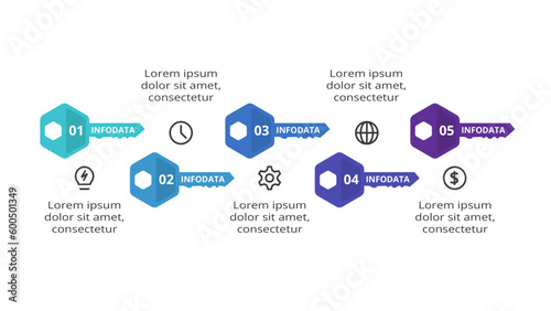 Key concept for infographic with 5 steps, options, parts or processes. Business data visualization.