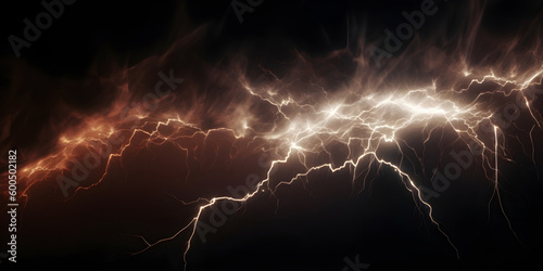 Flash of lightning on dark background. Thunderstorm. AI generated