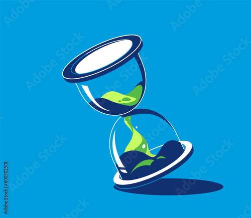 Vector illustration of glass sand clock, hourglass. Deadline, time concept. EPS10