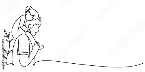 Fathers day line art style vector illustration, father and son line art illustration 