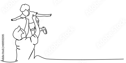 Fathers day line art style vector illustration, father and son line art illustration 