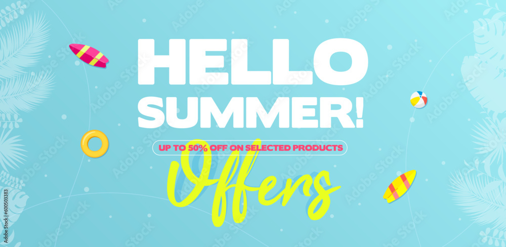 Hello Summer Offers Horizontal Banner Vector Illustration Hello Summer Offers Horizontal Banner Vector Illustration