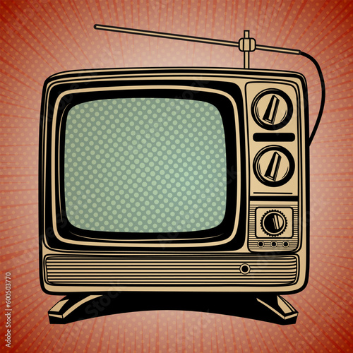 Retro tv set, pop art comic vector illustration
