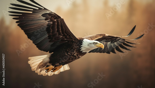 Spread wings, majestic bald eagle in flight generated by AI