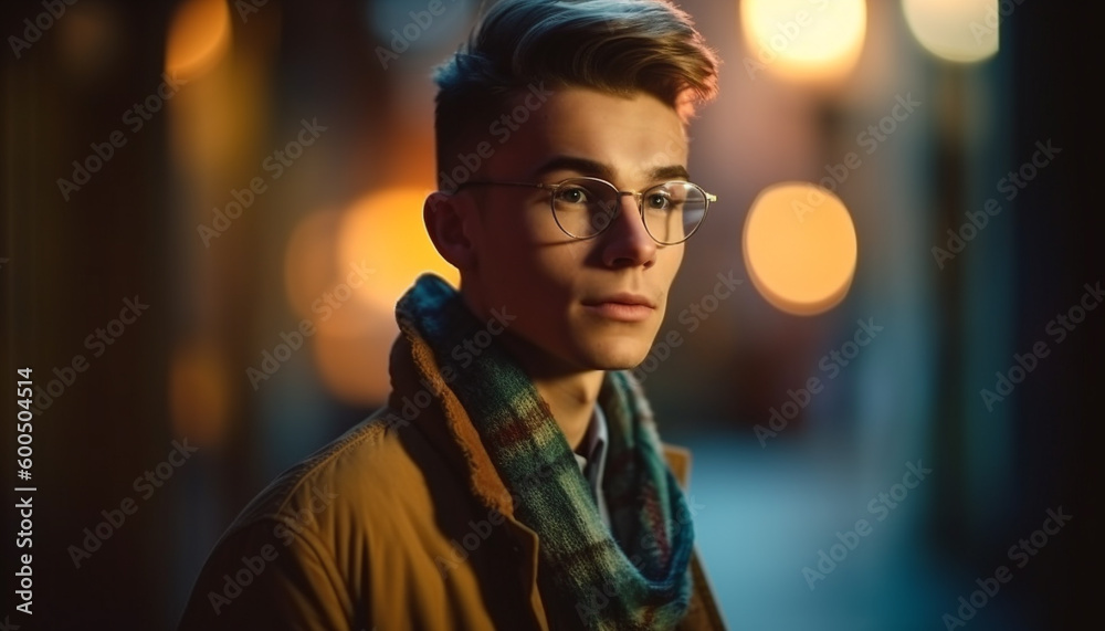 Young adult men in city, confident and fashionable generated by AI Young adult men in city, confident and fashionable generated by AI