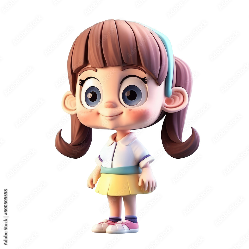 3D icon avatar woman illustration of smiling happy girl. Cartoon close up portrait people of standing teenager on isolated on transparent png background. Generative ai