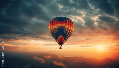 Multi colored balloon soars high in vibrant sky generated by AI © djvstock