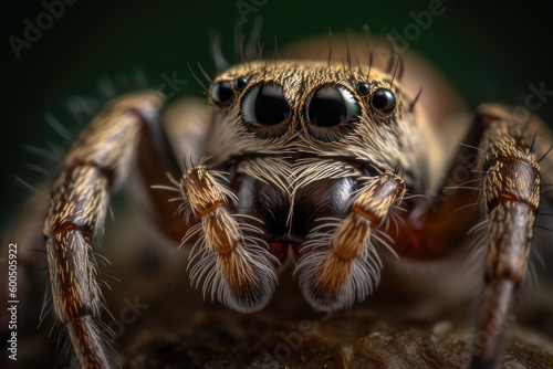 A closeup image of a spider head. A striking macro shot. Generative AI