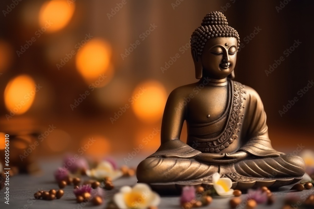 Buddha statue in Buddhist temple, meditation and Buddhism concept. Generative AI