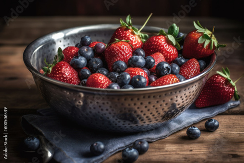 Bowl of strawberries and blackberries  Generative AI