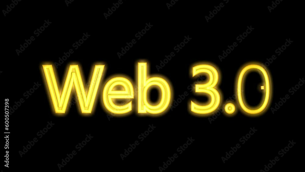 Web 3.0 text, yellow neon effect. 3D animation . The concept of the Internet and new technologies. Web 3.0 text, yellow neon effect. 3D animation . The concept of the Internet and new technologies.
