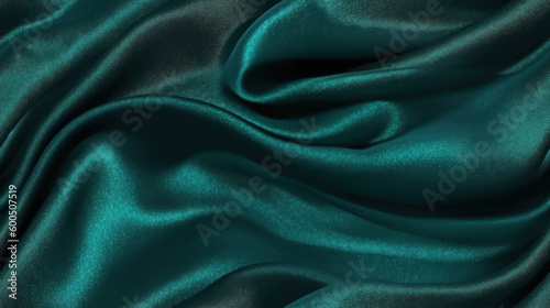real seamless background of silk satin fabric in emerald color. Multi-colored textiles made of threads and yarns with sequins. Generative AI.