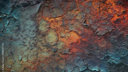 Real seamless background texture of rusty metal and earth in cracks. Generative AI