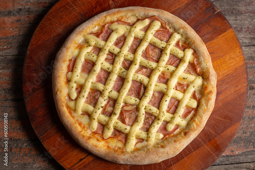 Brazilian pizza with sirloin  with cream cheese. in Brazil called Pizza de lombo com catupiry