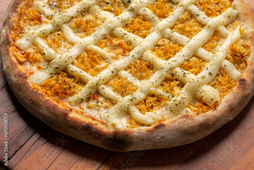 Chicken pizza with catupiry cheese, .in Brazil it is called pizza de frango com catupiry