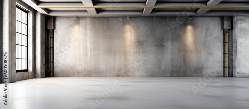 Wallpaper Mural Large room with large windows. Gray empty floor of a building or some object. AI generated Torontodigital.ca