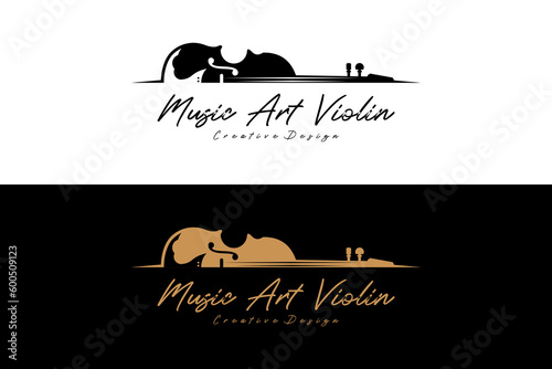 Orchestra violin music logo template, music art illustration design vector