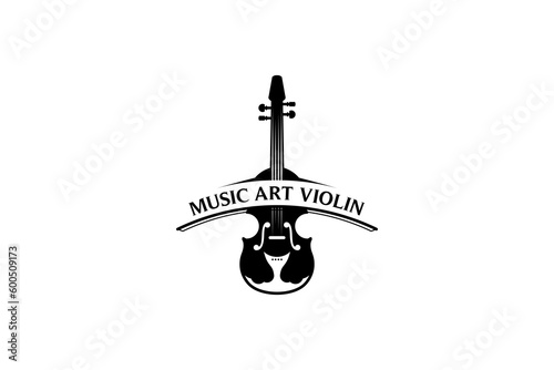 Orchestra violin music logo template, music art illustration design vector