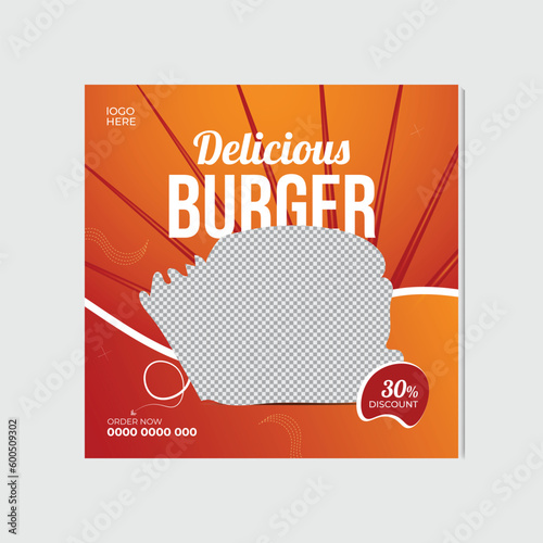Restaurant Delicious Burger Social Media Post Design