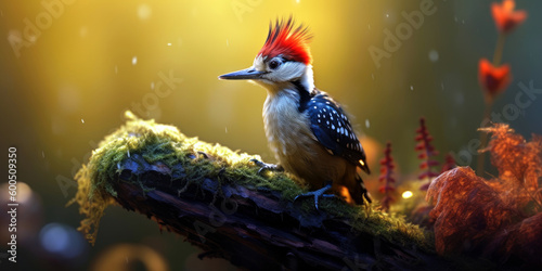 woodpecker animal, bright wildlife, vibrant blured background, Generative AI © AstralAngel