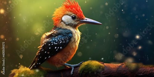 woodpecker animal, bright wildlife, vibrant blured background, Generative AI © AstralAngel