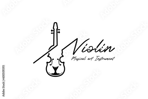 Violin music logo vector illustration design with modern creative line art style