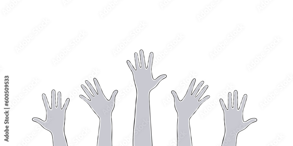 Hands. Set of silhouettes raised up different hands. Vector scalable graphics