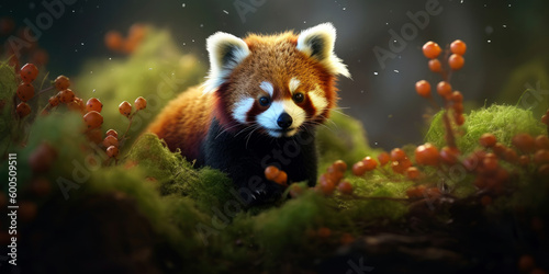 red panda animal, bright wildlife, vibrant blured background, Generative AI