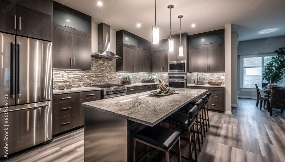 Luxury kitchen design with marble and hardwood flooring generated by AI ...